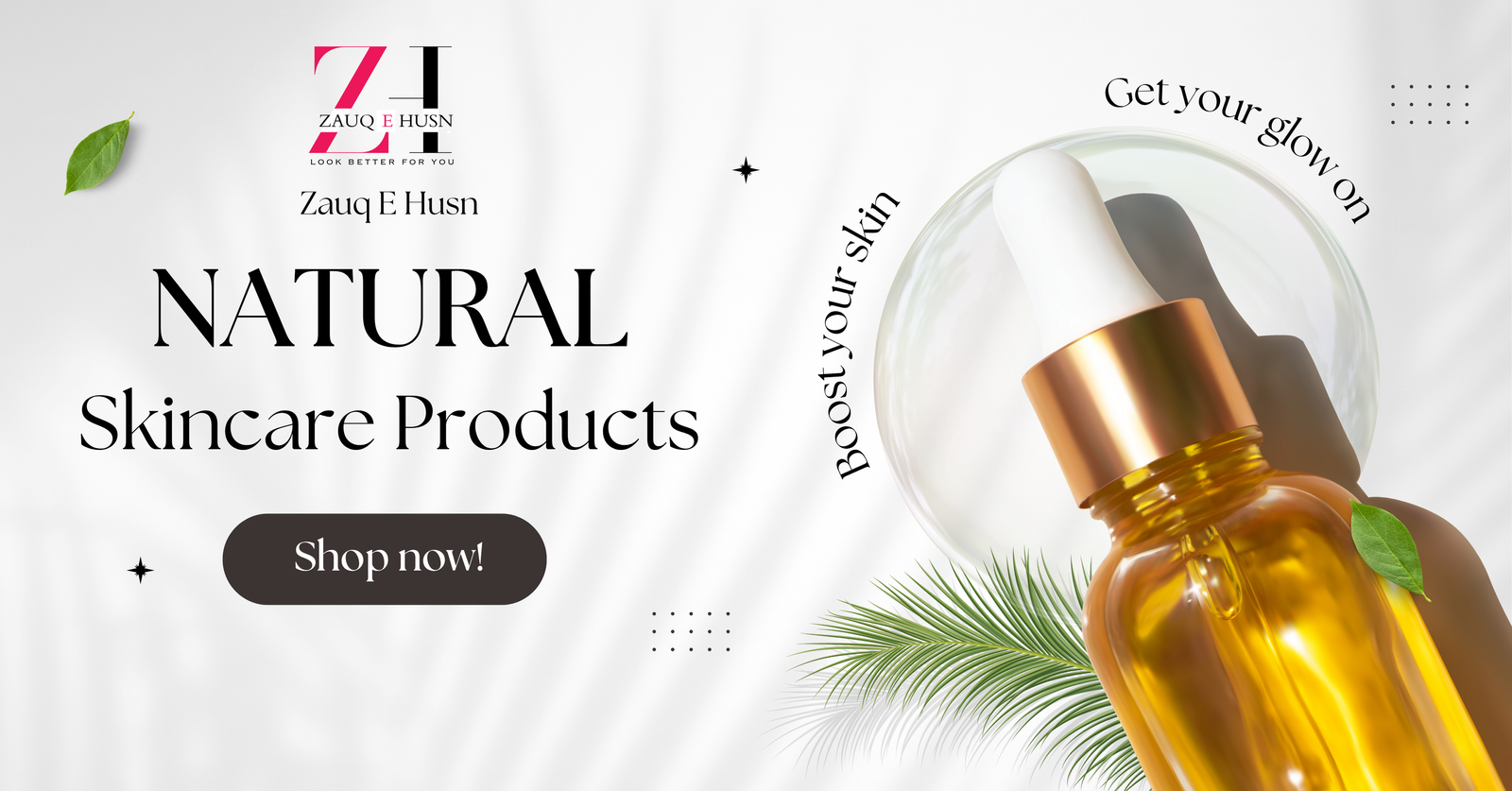 White Black Modern Natural Skincare Products Banner (1200 x 628 mm)